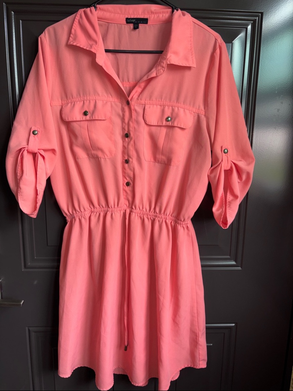 BeBop Womens' Pink coral  Utility Shirtdress Size XL